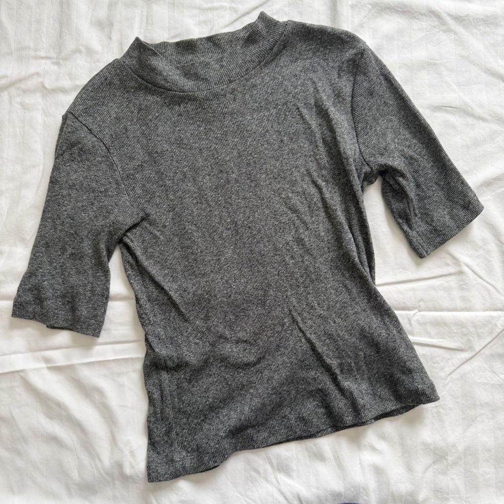 Gray Mock Neck Knit Top